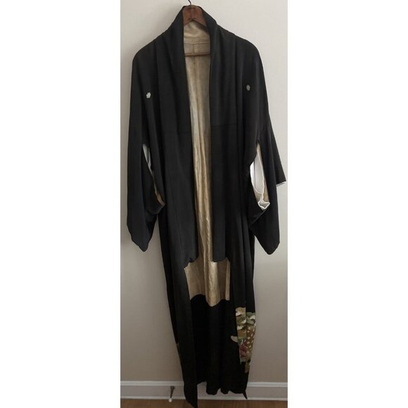 Antique 1920s Flapper Kimono  Robe Art Deco Japanese Floral Silk Hand-Stitched - Picture 1 of 14
